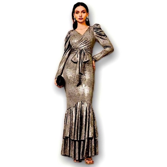 #2485 Soft Long Sleeve Self Belted Ruffled Hem Star Dress - Picture 6 of 16